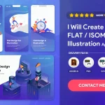 I will make a flat illustration or isometric app web and onboarding